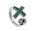 S925 sterling silver green diamond cross ring men's hip-hop personality skull ring women's opening adjustable - MOWTE