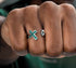 S925 sterling silver green diamond cross ring men's hip-hop personality skull ring women's opening adjustable - MOWTE