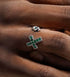 S925 sterling silver green diamond cross ring men's hip-hop personality skull ring women's opening adjustable - MOWTE