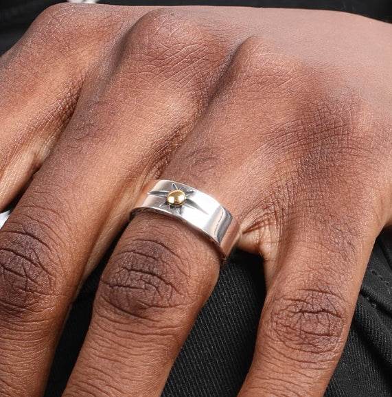 S925 sterling silver retro pattern sun ring for men and women hip-hop simple trendy brand adjustable opening silver jewelry - MOWTE