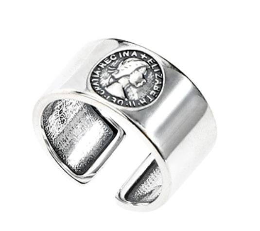 S925 sterling silver queen portrait ring couple style ring men and women trendy opening adjustable - MOWTE