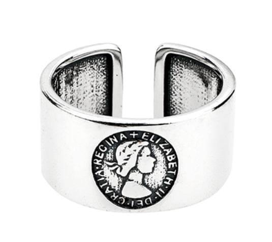 S925 sterling silver queen portrait ring couple style ring men and women trendy opening adjustable - MOWTE
