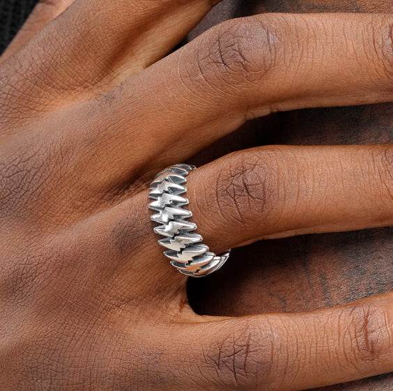 S925 sterling silver lightning ring men's hip-hop personality trendy silver ring women's open ring high-end sense