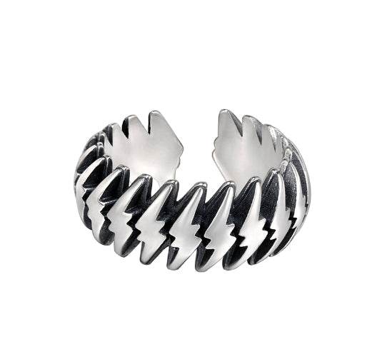 S925 sterling silver lightning ring men's hip-hop personality trendy silver ring women's open ring high-end sense