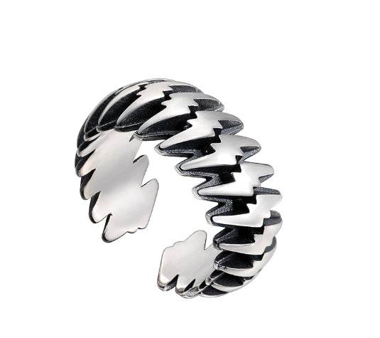 S925 sterling silver lightning ring men's hip-hop personality trendy silver ring women's open ring high-end sense