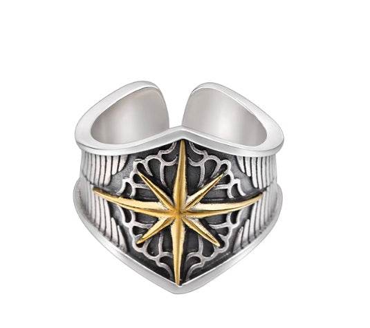 S925 sterling silver light ring men's hip-hop retro personalized index finger ring opening adjustable - MOWTE