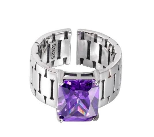 S925 sterling silver purple diamond ring men's hip-hop high-end female same style open adjustable index ring - MOWTE