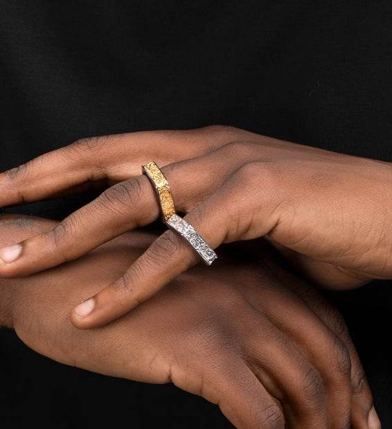 Tang grass pattern S925 sterling silver ring men's hip-hop retro design couple's same style square open ring - MOWTE