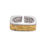 Tang grass pattern S925 sterling silver ring men's hip-hop retro design couple's same style square open ring - MOWTE
