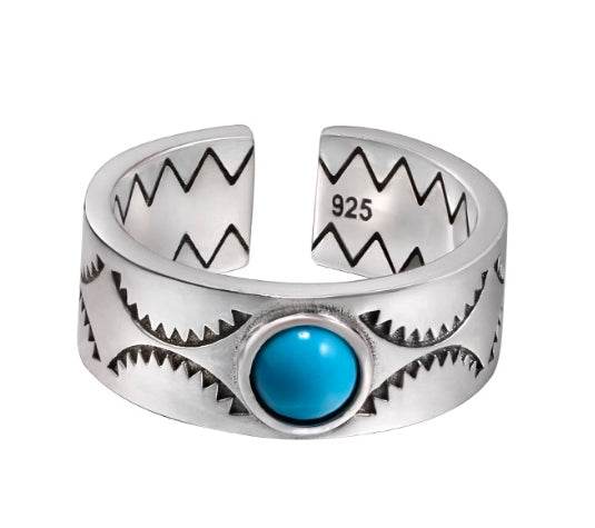 925 sterling silver pattern ring for men hip-hop retro trend personality inlaid turquoise for women open ring