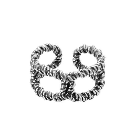 S925 sterling silver hollow twist ring for men and women hip hop open adjustable ring