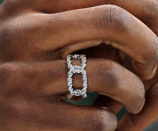 S925 sterling silver hollow twist ring for men and women hip hop open adjustable ring