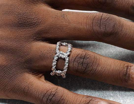 S925 sterling silver hollow twist ring for men and women hip hop open adjustable ring