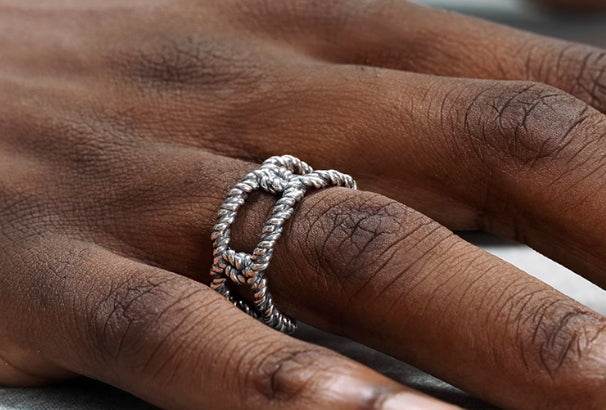 S925 sterling silver hollow twist ring for men and women hip hop open adjustable ring