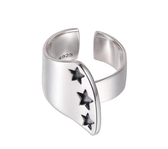 S925 sterling silver multi-five-pointed star ring for men and women hip-hop retro open adjustable index finger ring