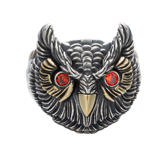 Retro Owl Ring Trendy Men Hip-Hop Personalized Open Ring 925 Sterling Silver Hand-Engraved Index Finger Ring