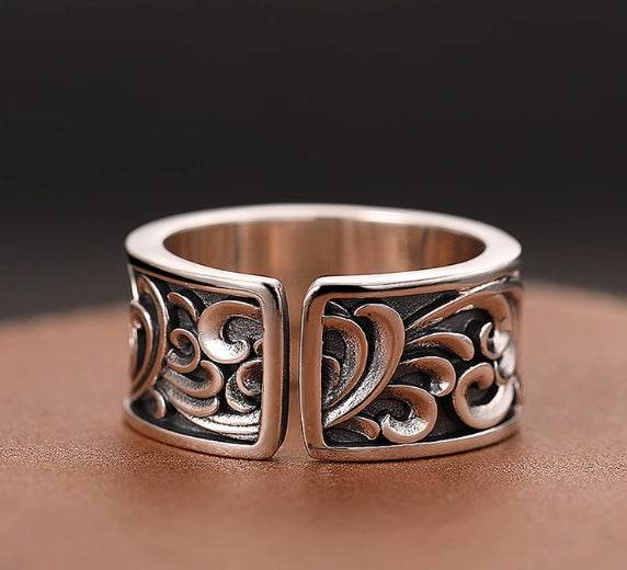 Retro dragon pattern ring S925 sterling silver domineering trendy men's personalized open ring - MOWTE
