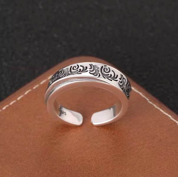 S925 sterling silver retro ring men's and women's personalized irregular open ring trendy new style - MOWTE