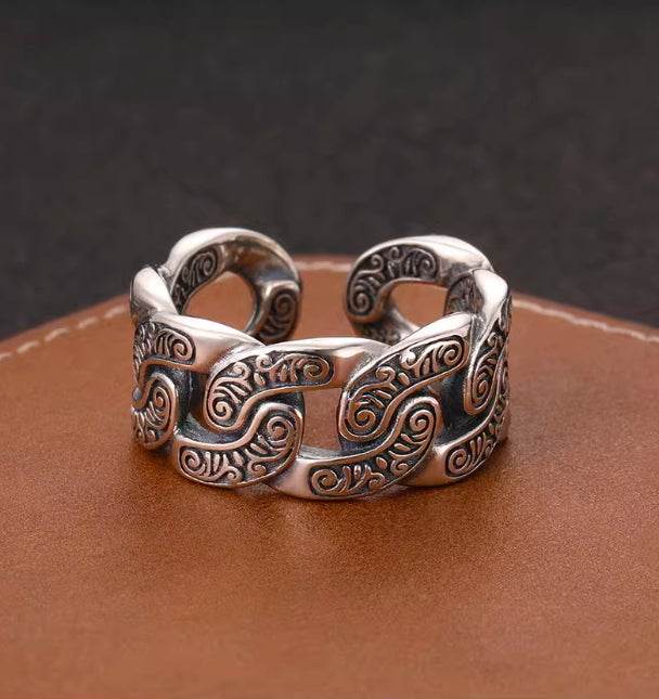 Rattan grass pattern ring for men 925 sterling silver personalized thorn chain open ring punk hip hop - MOWTE