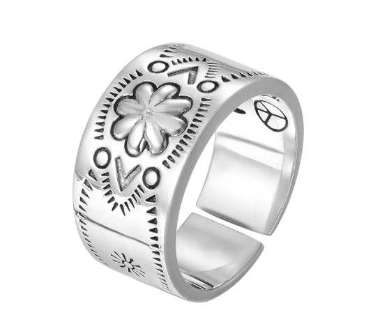 925 sterling silver Indian open ring for men vintage hand-engraved pattern Navajo style wide ring for women - MOWTE