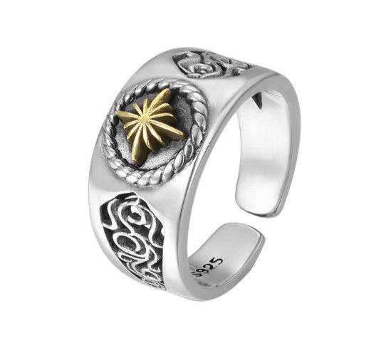 Seiko design starburst ring S925 sterling silver sunflower open ring men's trendy and cool personality - MOWTE