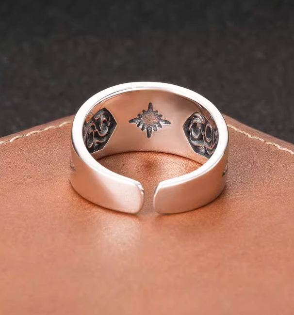 Seiko design starburst ring S925 sterling silver sunflower open ring men's trendy and cool personality - MOWTE