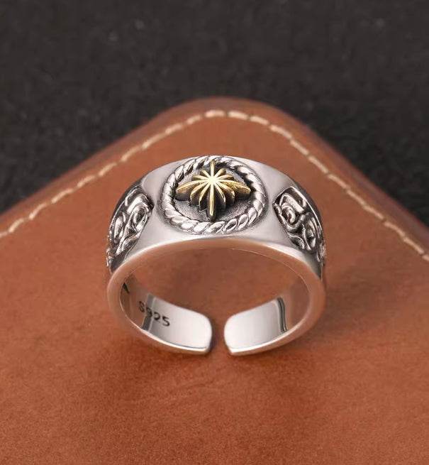 Seiko design starburst ring S925 sterling silver sunflower open ring men's trendy and cool personality - MOWTE
