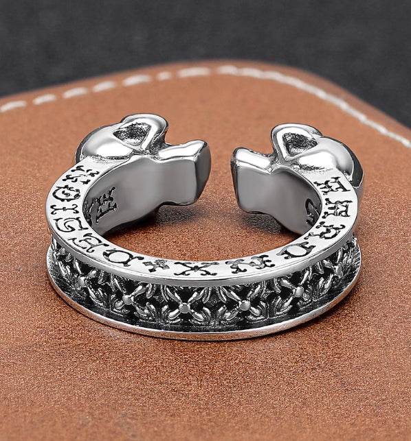 S925 sterling silver double skull ring for women hip hop personalized open ring cross index finger ring for men - MOWTE