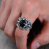 s925 sterling silver ring retro crusade flower black agate personalized men's ring index finger gift