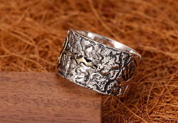 s925 sterling silver fashion retro simple freedom road Route 66 men's motorcycle punk ring - MOWTE