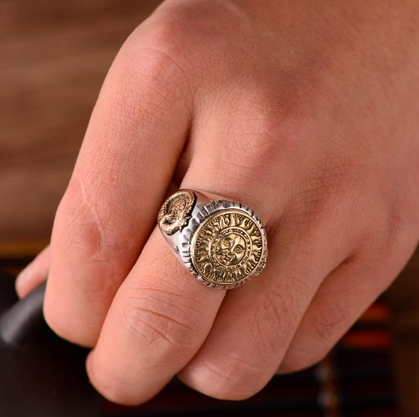 s925 sterling silver retro men's open index finger ring fashion sun god totem pattern personalized ring