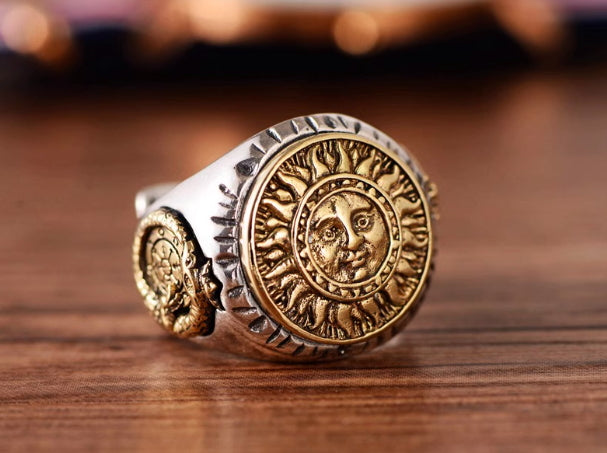 s925 sterling silver retro men's open index finger ring fashion sun god totem pattern personalized ring