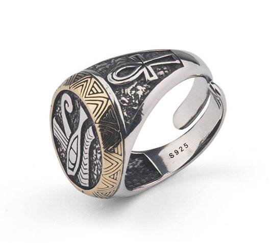 S925 sterling silver high-end Eye of Horus ring trendy men's retro personalized silver ring silver jewelry - MOWTE