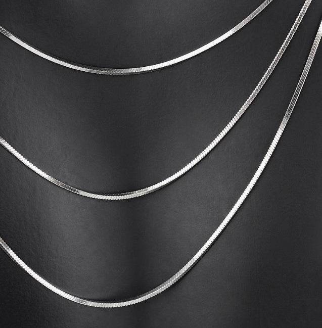 S925 silver snake chain sterling silver platinum plated thin snake bone chain men and women silver clavicle chain trendy - MOWTE