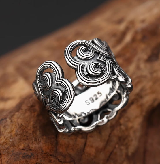 S925 sterling silver men's open ancient pattern ethnic style ring retro fashion personalized ring