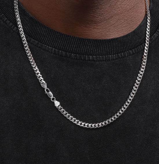 925 sterling silver 3MM chain necklace men's hip-hop thin and versatile silver men's clavicle necklace plain chain trendy - MOWTE
