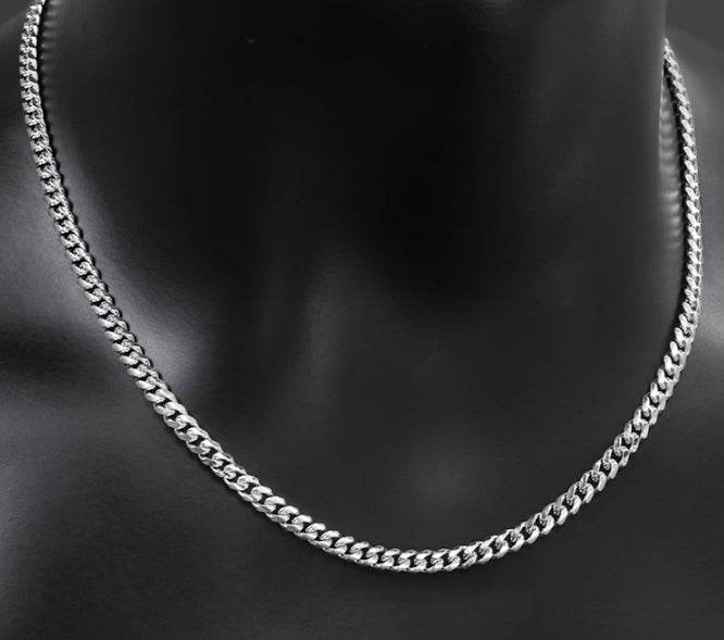 925 sterling silver 3MM chain necklace men's hip-hop thin and versatile silver men's clavicle necklace plain chain trendy - MOWTE