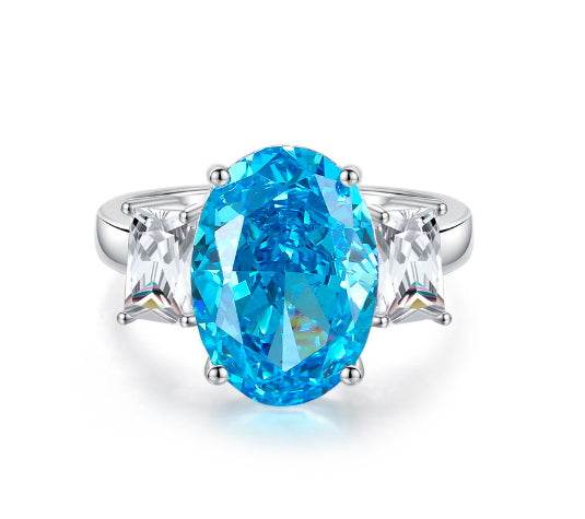 S925 silver high carbon diamond luxury 8A zircon oval cut gemstone ring - MOWTE
