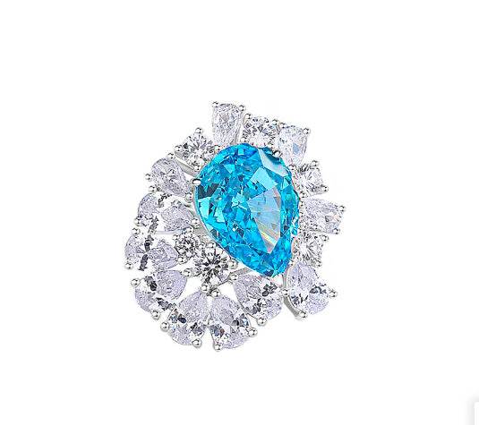 S925 silver high carbon diamond luxury 8A zircon pear cut gemstone ring - MOWTE