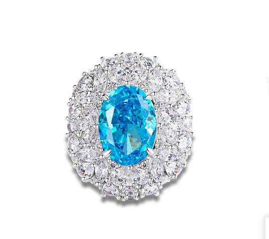 Oval cut huge Luxury 8A zircon gemstone ring 925 silver high carbon diamond - MOWTE