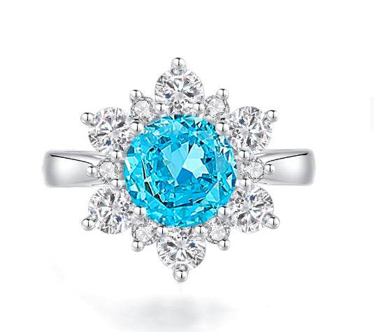 Round cut huge Luxury 8A zircon gemstone ring 925 silver high carbon diamond - MOWTE