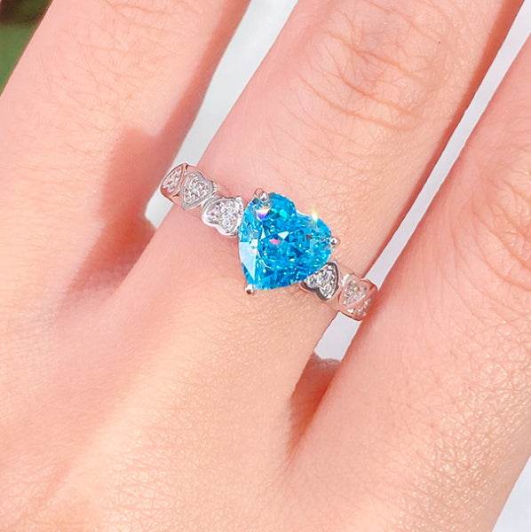 Heart cut huge Luxury 8A zircon gemstone ring 925 silver high carbon diamond - MOWTE