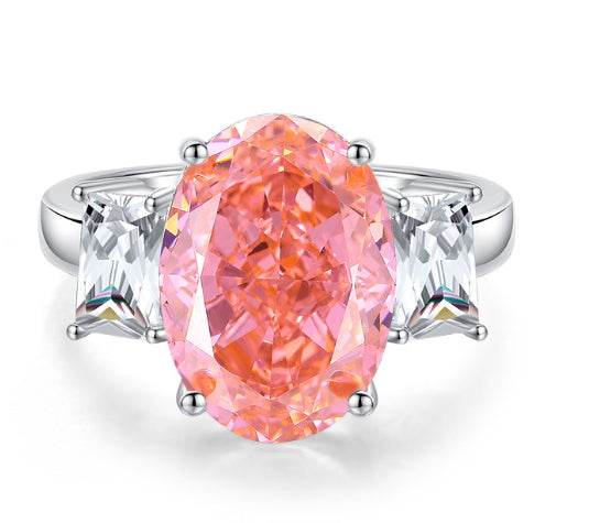 Oval cut padparadscha pink S925 sterling silver ring for women colored gemstones high carbon full diamond ring - MOWTE