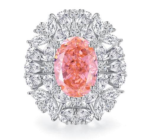 Oval cut padparadscha pink S925 sterling silver ring for women colored gemstones high carbon full diamond ring - MOWTE