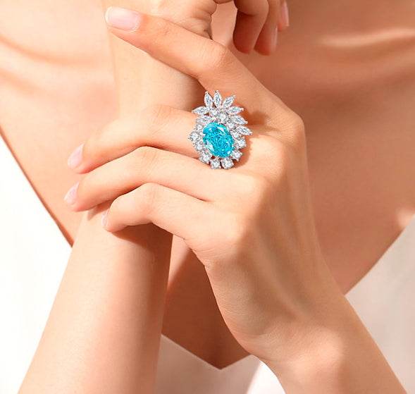 Oval cut huge Luxury 8A zircon gemstone ring 925 silver high carbon diamond - MOWTE
