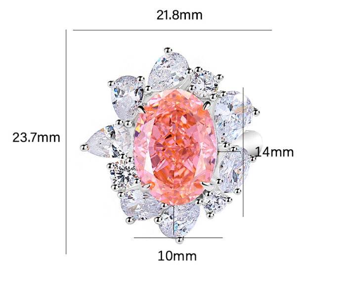 Oval cut padparadscha pink S925 sterling silver ring for women colored huge gemstones high carbon full diamond - MOWTE