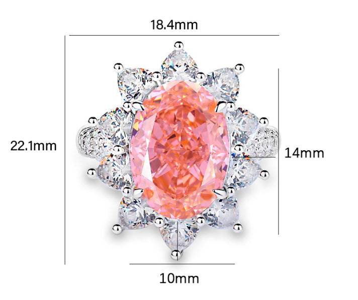 Padparadscha pink oval cut 925 sterling silver ring for women colored huge gemstones high carbon full diamond - MOWTE