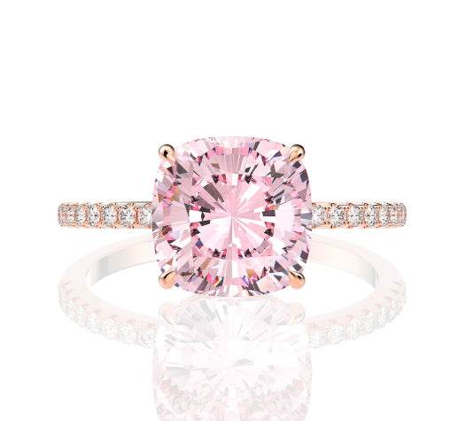 925 silver 10*10mm high carbon diamond 5 carat fat square pink diamond ring engagement proposal wedding ring for women - MOWTE