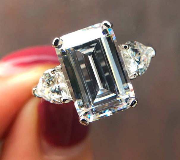 Emerald Cut 5 Carat Sugar Cube Diamond Engagement Ring for Women