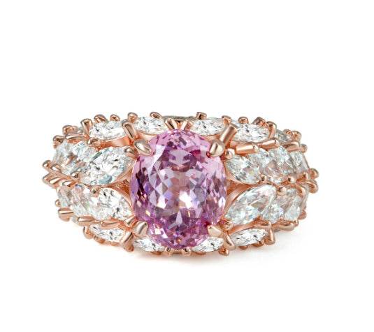 2 carat oval cut 8*10 pink & ice blue high carbon diamond ring new design